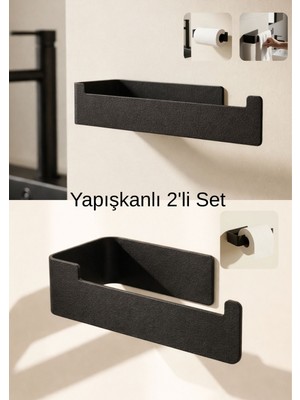 Yapışkanlı Tuvalet Kağıdı Askılığı & Havluluk 2’li Set – Delmeden Montaj Banyo ve Mutfak Askılığı