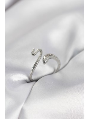 Hopinip Gümüş Renk Yılan Model Zirkon Taşlı Kadın Yüzük - Lisinya