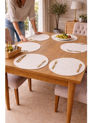 Rona Home 6’lı Yuvarlak Amerikan Servis Keçe Supla Takımı Leke Tutmaz Şık Masa Düzeni