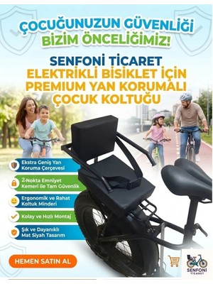 RKS Elektrikli Bisiklet Yan Korumalı Çocuk Koltuğu, Emniyet Kemerli Deri Arka Koltuk, Sele