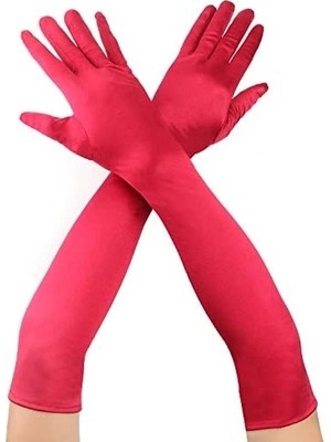 Hopinip Kırmızı Renk Dirseğe Kadar Uzun Kumaş Eldiven 40 cm - Lisinya