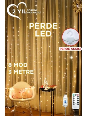 Hopinip Lw-7 300 Ledli 10 Sarkıt Perde LED Işık, 8 Modlu Uzaktan Kumandalı, 3x3 Metre Peri Telli LED - Lisinya