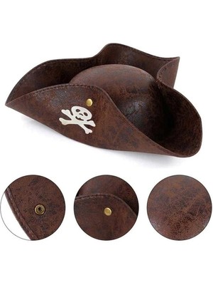 Hopinip Kaptan Jack Korsan Şapkası Vinleks Deri Denizci Korsan Şapkası - Lisinya