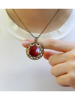Esha Store Doğal Taş Akik Doğal Taşlı Kadın Antik Yuvarlak Doğal Taşlı Kolye Nazar Taşı EUK37A