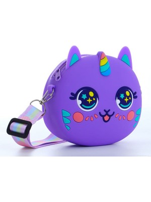 Unicorn Mor Popitli Silikon Çapraz Ayarlı Askı Omuz Çantası Kadın Genç Kız Çocuk Bebek Hediyelik