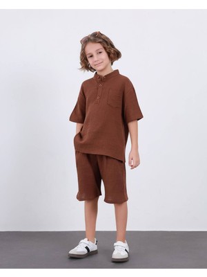 Jolly Kids Erkek Çocuk Müslin Kumaş Haki Yaka Yazlık Takım