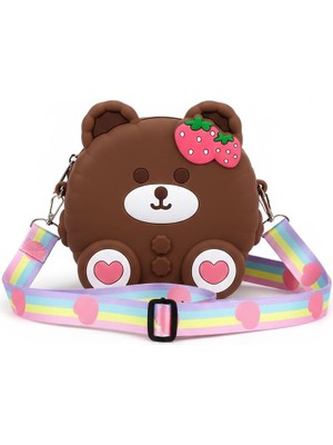 Teddy Ayıcık Çilekli Silikon Çapraz Ayarlı Askı Omuz Çantası Kadın Genç Kız Çocuk Bebek Hediyelik