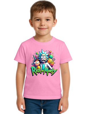 Sedirli Unisex Rick And Morty Baskılı Çocuk Tişört Pamuklu Penye Kumaş