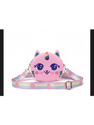 Unicorn Pembe Popitli Silikon Çapraz Ayarlı Askı Omuz Çantası Kadın Genç Kız Çocuk Bebek Hediyelik