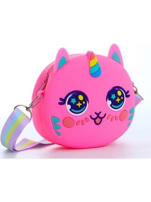 Unicorn Pembe Popitli Silikon Çapraz Ayarlı Askı Omuz Çantası Kadın Genç Kız Çocuk Bebek Hediyelik