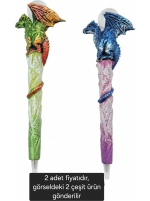 Dogadastore Dragon Ejderha Işıklı Polyester Tükenmez Kalem SETLİ 2 Li Ürün