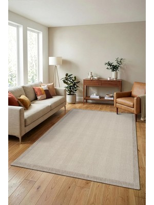 Cinka Home Kaydırmaz Tabanlı Makinede Yıkanabilir Toz Hav Vermez Çerçeveli Sisal 6633 Bej Krem