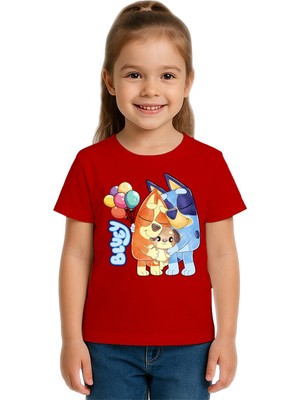 Sedirli Unisex Bluey Baskılı Çocuk Tişört Pamuklu Penye Kumaş
