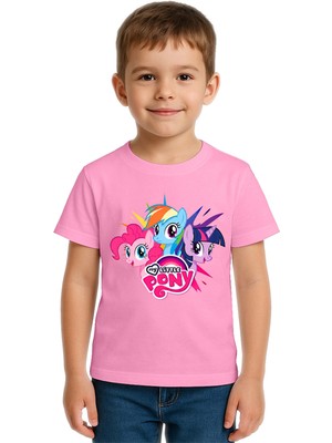Sedirli Unisex My Little Pony Baskılı Çocuk Tişört Pamuklu Penye Kumaş