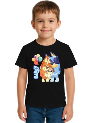 Sedirli Unisex Bluey Baskılı Çocuk Tişört Pamuklu Penye Kumaş