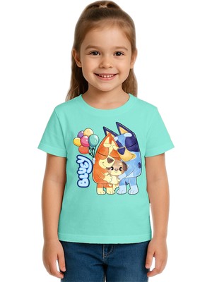 Sedirli Unisex Bluey Baskılı Çocuk Tişört Pamuklu Penye Kumaş