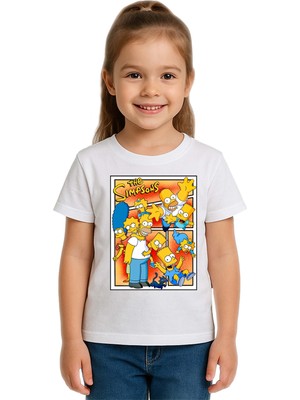 Sedirli Unisex Sımpsons Baskılı Çocuk Tişört Pamuklu Penye Kumaş