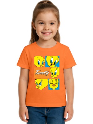 Sedirli Unisex Tweety Baskılı Çocuk Tişört Pamuklu Penye Kumaş