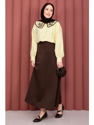 SVS Yaka Nakışlı  Etek Üstü  Gömlek Sarı