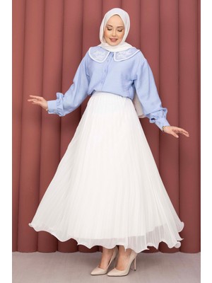 SVS Yaka Nakışlı  Etek Üstü  Gömlek Bebe Mavisi