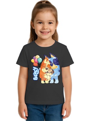 Sedirli Unisex Bluey Baskılı Çocuk Tişört Pamuklu Penye Kumaş