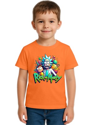 Sedirli Unisex Rick And Morty Baskılı Çocuk Tişört Pamuklu Penye Kumaş