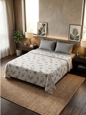 Tekstil Vagonu %100 Pamuk Pike Takımı 200X220 Çift Kişilik – Lastikli Çarşaflı (Çarşaf %80 Pamuk) Gri Çiçek Desen