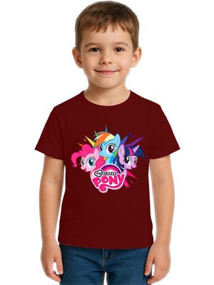 Sedirli Unisex My Little Pony Baskılı Çocuk Tişört Pamuklu Penye Kumaş