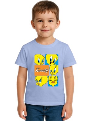 Sedirli Unisex Tweety Baskılı Çocuk Tişört Pamuklu Penye Kumaş