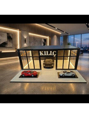Chagri Kişiye Özel Isimli Işıklı Diecast Model Araba Garajı Diorama Showroom - Koleksiyon Sergileme Standı Vitrini