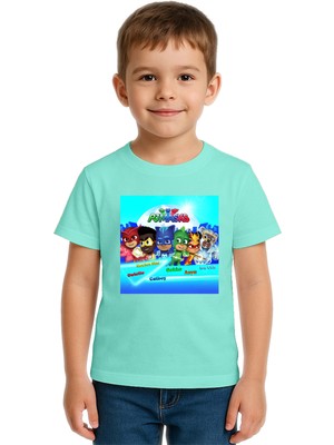 Sedirli Unisex Pijamaskeliler Baskılı Çocuk Tişört Pamuklu Penye Kumaş