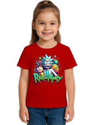 Sedirli Unisex Rick And Morty Baskılı Çocuk Tişört Pamuklu Penye Kumaş