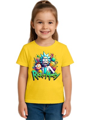 Sedirli Unisex Rick And Morty Baskılı Çocuk Tişört Pamuklu Penye Kumaş