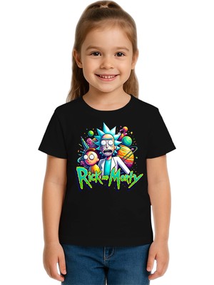Sedirli Unisex Rick And Morty Baskılı Çocuk Tişört Pamuklu Penye Kumaş