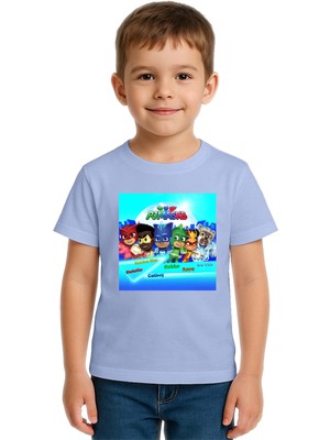 Sedirli Unisex Pijamaskeliler Baskılı Çocuk Tişört Pamuklu Penye Kumaş