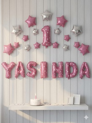 1 Yaşında Yazılı Doğum Günü Yıldız Folyo Balon Seti Mavi Pembe 25 Parça