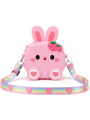 Tavşan Pembe Çilekli Silikon Çapraz Ayarlı Askı Omuz Çantası Kadın Genç Kız Çocuk Bebek Hediyelik