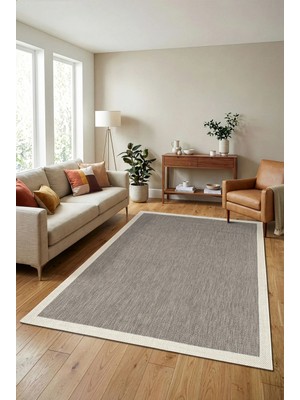 Cinka Home Kaydırmaz Tabanlı Makinede Yıkanabilir Toz Hav Vermez Çerçeveli Sisal 6634 Gri Krem