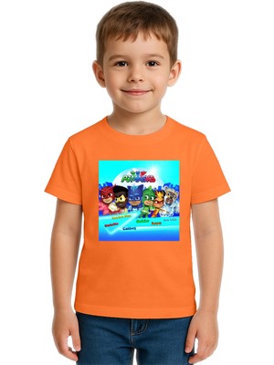 Sedirli Unisex Pijamaskeliler Baskılı Çocuk Tişört Pamuklu Penye Kumaş