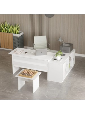 L'occi Concept Diego ABF Ofis Masa Sehpa Klasör Dolabı 3'lü Büro Masa Takımı Beyaz