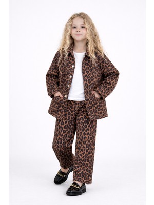 Sibel Günay Butik Kız Çocuk Leopar Desenli Alt Üst Takım – Beli Lastikli Pantolonlu Şık Çocuk Kombini