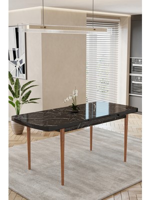 Kaktüs Avm 80X170 Açılır Mutfak Masası - Siyah - Mermer Desen