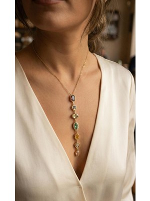 Hayat Store Pirinç Renkli Zirkon Taşlı Model Gold Renk 7 Element Kadın Y Kolye - Lisinya