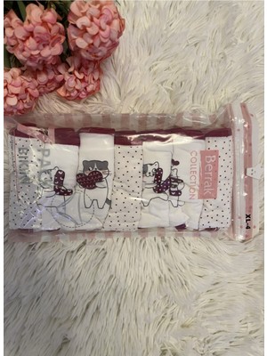 Berrak 11444 Bordo Kedi Desenli Kadın 7'li Külot-Bordo-Xl