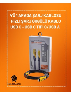 Hayat Store 4'ü 1 Arada USB Hızlı Şarj ve Veri Kablosu – 65W Güç, Çoklu Bağlantı, 1.2m - Lisinya