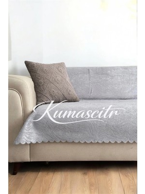 Kumaşçıtr Koltuk Çekyat Örtüsü – Kaymaz Tabanlı Süngerli Kadife Kumaş Gri Gofraj Baskı 170-205