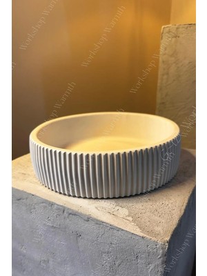 Workshop Warmth Yuvarlak Çizgili Büyük Düz Kase, Yuvarlak Meyve Tepsisi, Mum Kabı, Sukulent Saksı