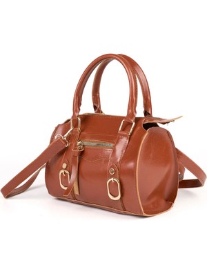 Beshora Wagner Taba Mat Kadın Vintage Tasarım Toka Detaylı Fermuarlı Günlük El Omuz ve Çapraz Askılı Çanta