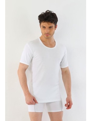 Çift Kaplan Erkek Beyaz Ribana Bisiklet Yaka Fanila 840