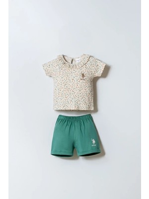 U.S. Polo Assn. U.s. Polo Assn Kız Bebek 2 Li Şort T-Şhirt Takım Ekru-Yeşil